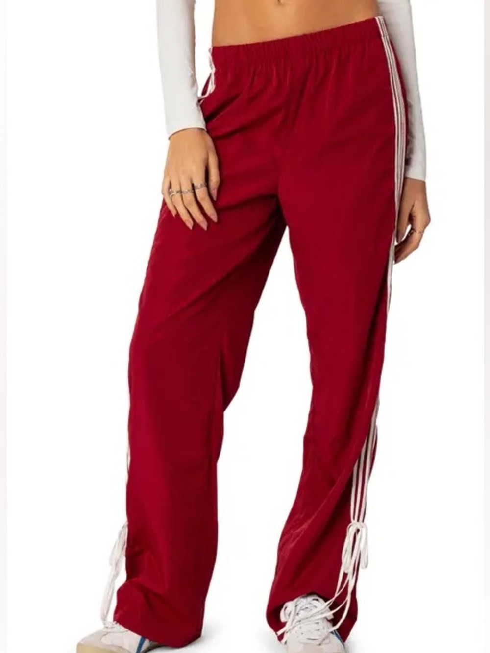 Edikted Remy Tie Detail Track Pants Red White NWT Size XS